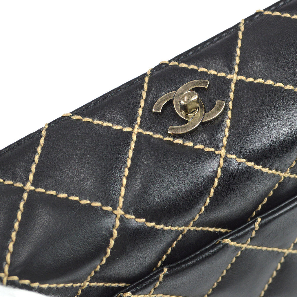 Chanel Wild Stitch Chain Handbag Black Calfskin