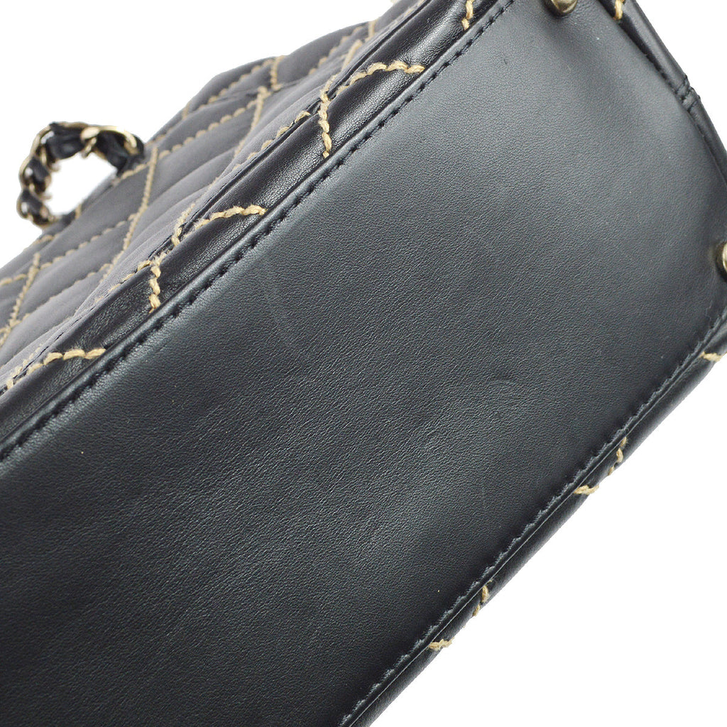 Chanel Wild Stitch Chain Handbag Black Calfskin