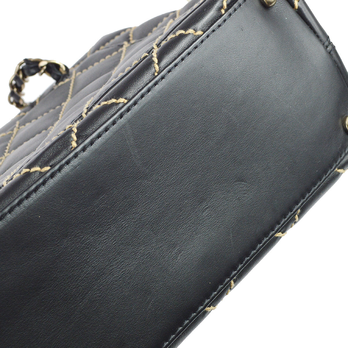 Chanel Wild Stitch Chain Handbag Black Calfskin