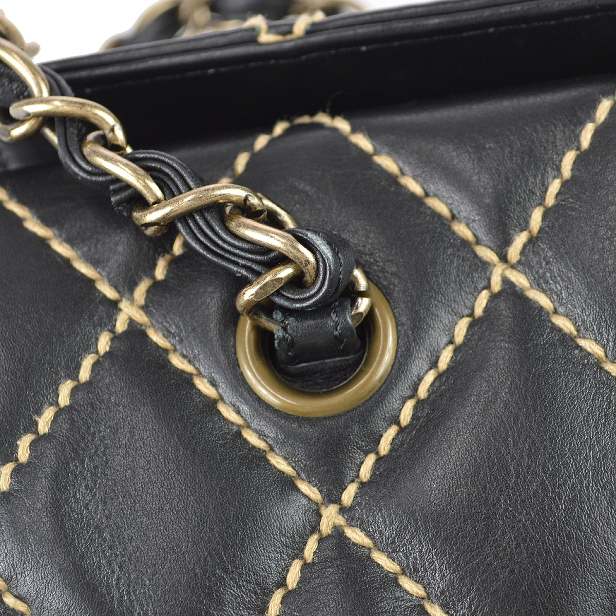 Chanel Wild Stitch Chain Handbag Black Calfskin