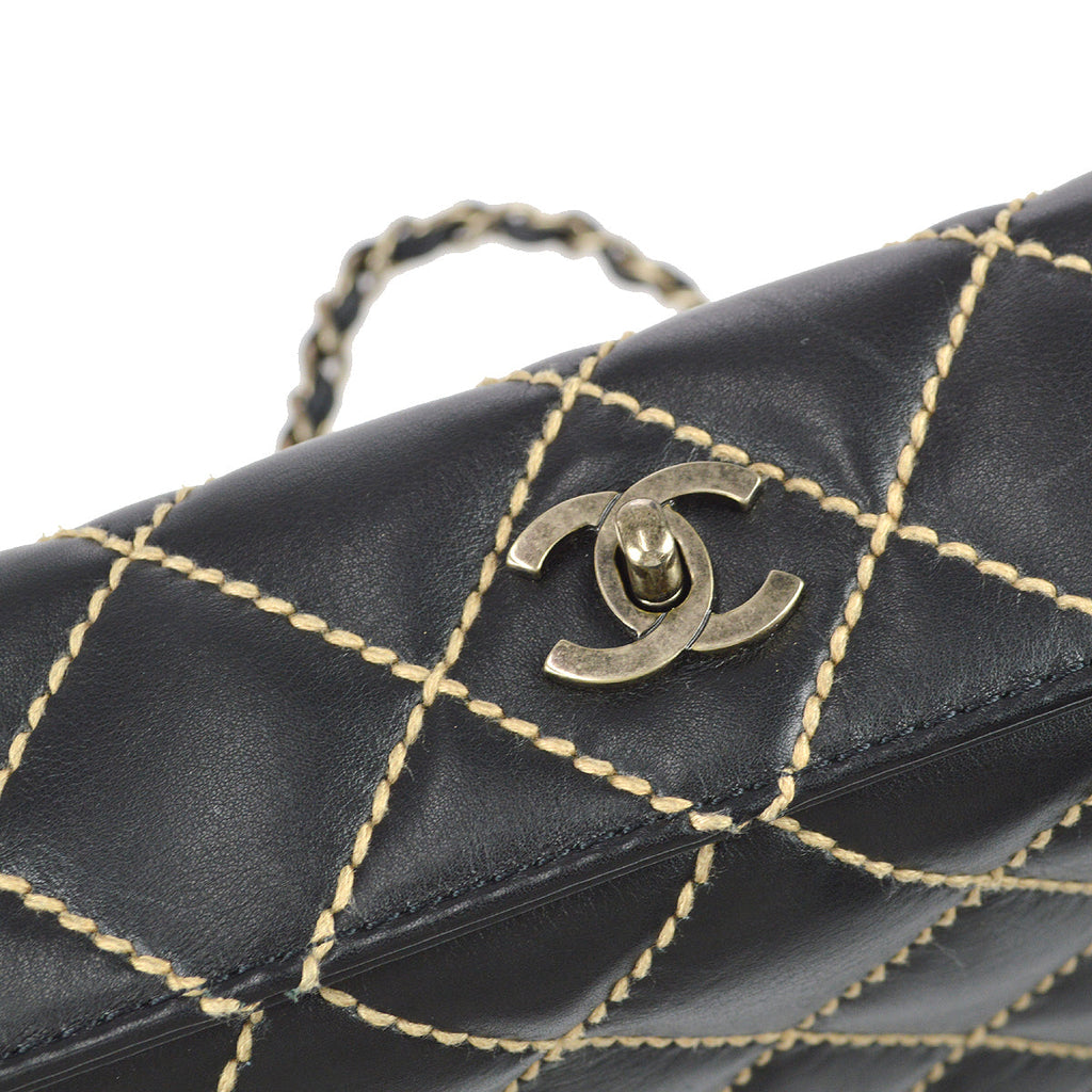 Chanel Wild Stitch Chain Handbag Black Calfskin