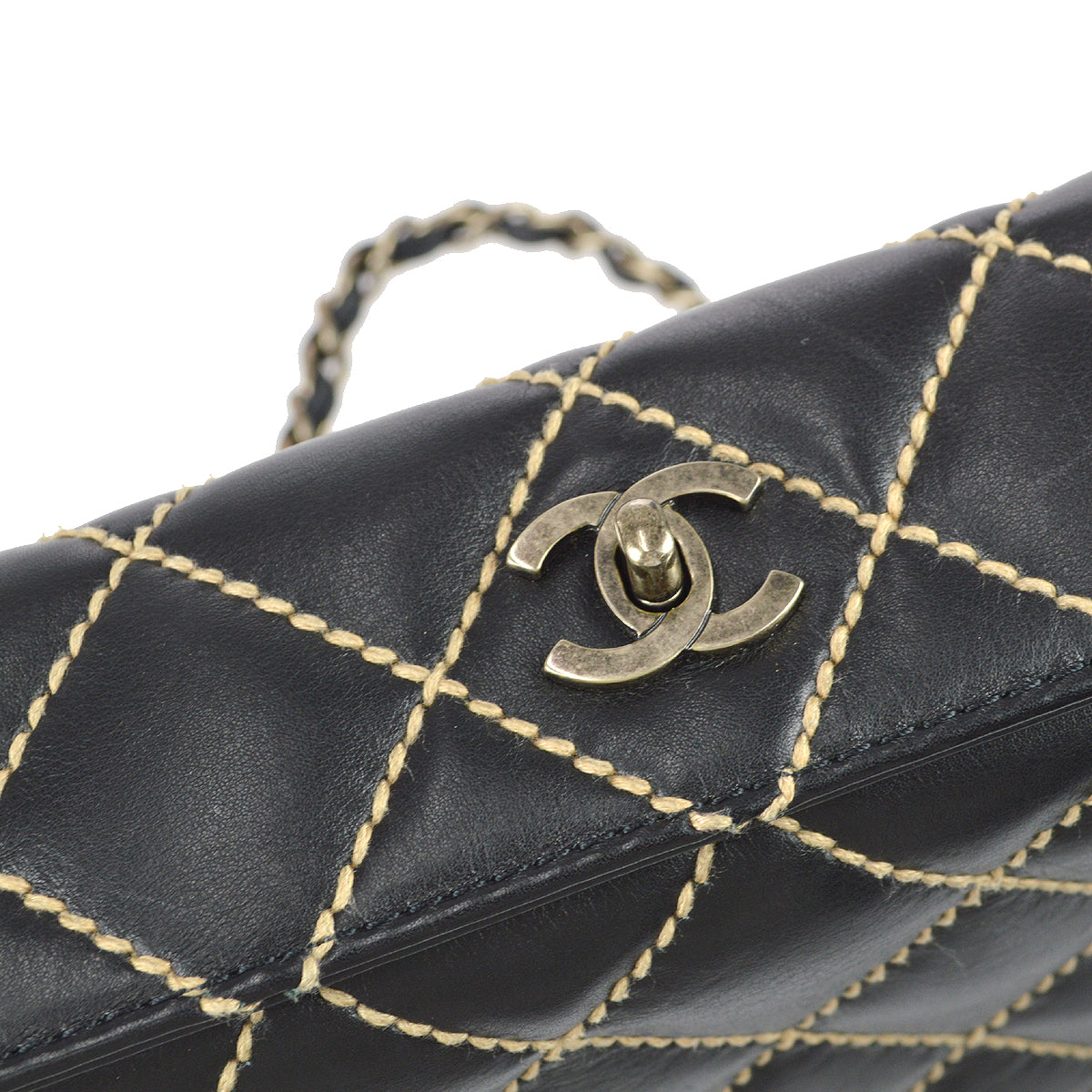 Chanel Wild Stitch Chain Handbag Black Calfskin
