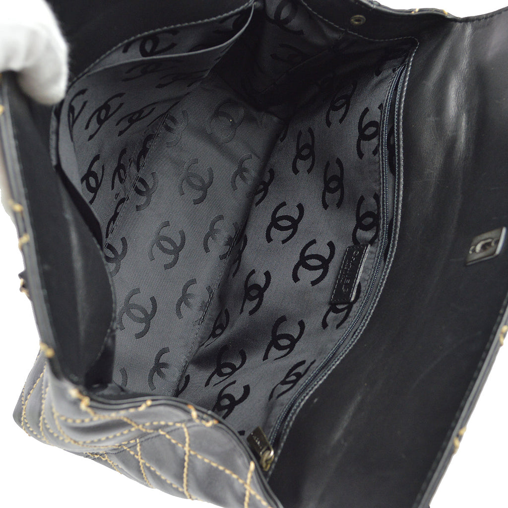 Chanel Wild Stitch Chain Handbag Black Calfskin