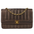 Chanel 1991-1994 Brown Lambskin Medium Vertical Stitch Border Flap Bag