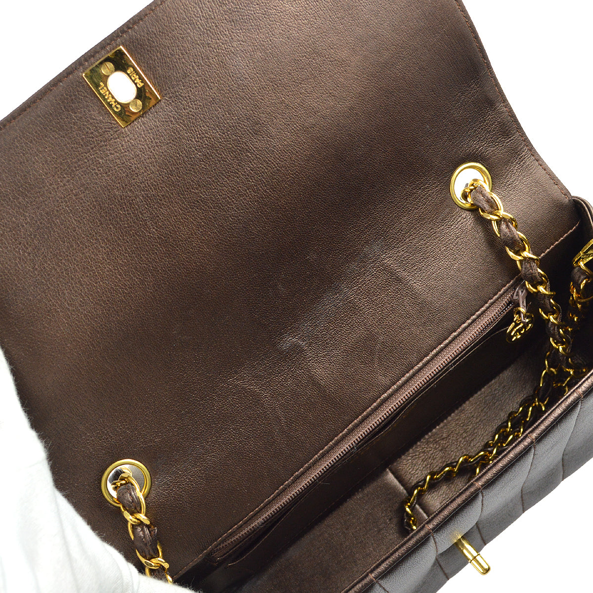 Chanel 1991-1994 Brown Lambskin Medium Vertical Stitch Border Flap Bag