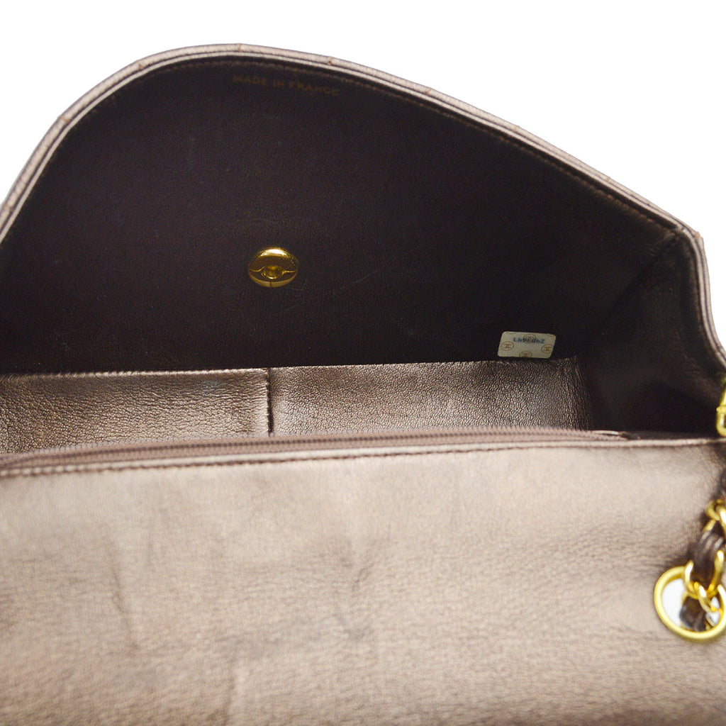 Chanel 1991-1994 Brown Lambskin Medium Vertical Stitch Border Flap Bag