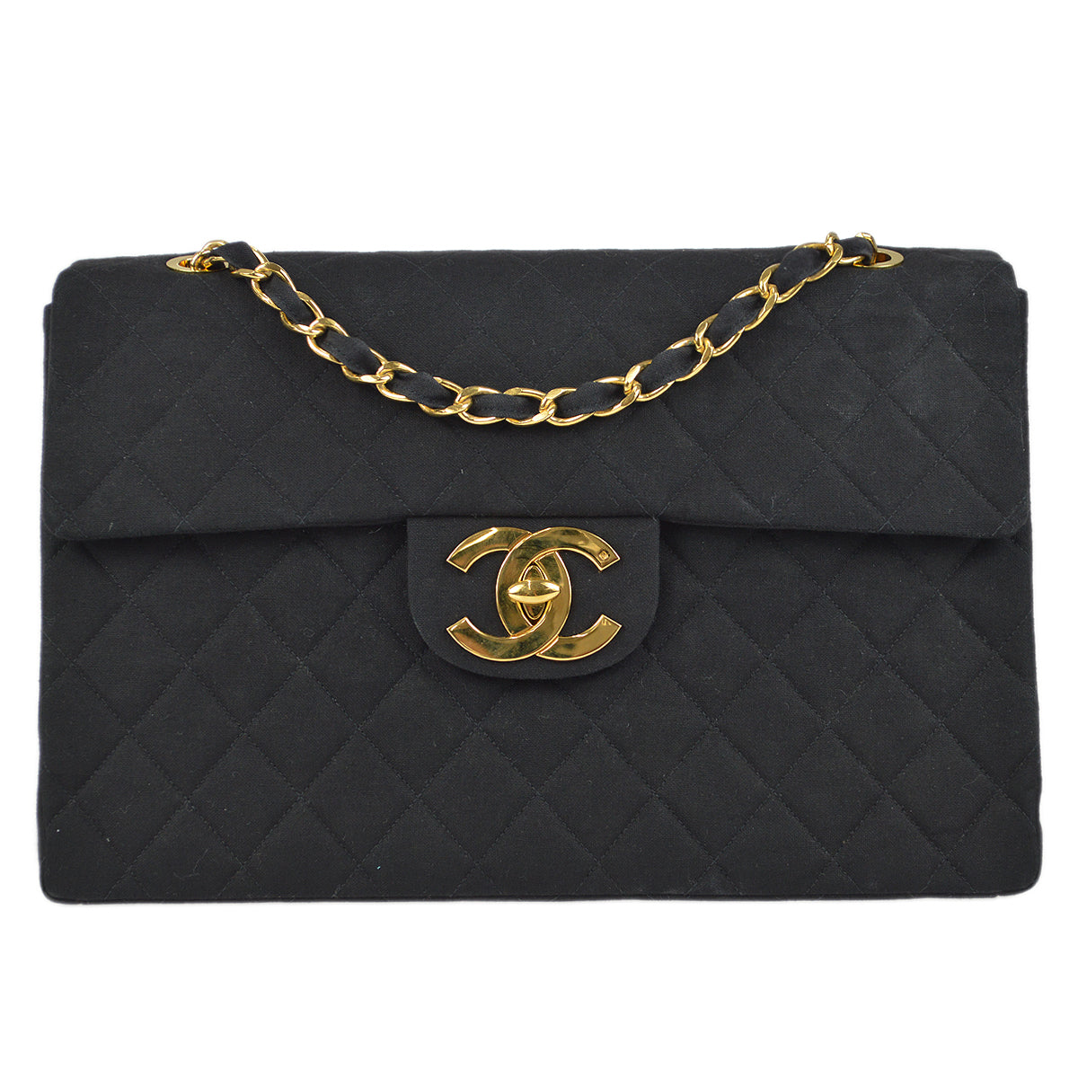 Chanel Classic Flap Maxi Shoulder Bag Black Canvas