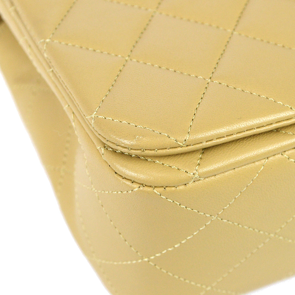 Chanel 1989-1991 Full Flap Chain Shoulder Bag Beige Lambskin