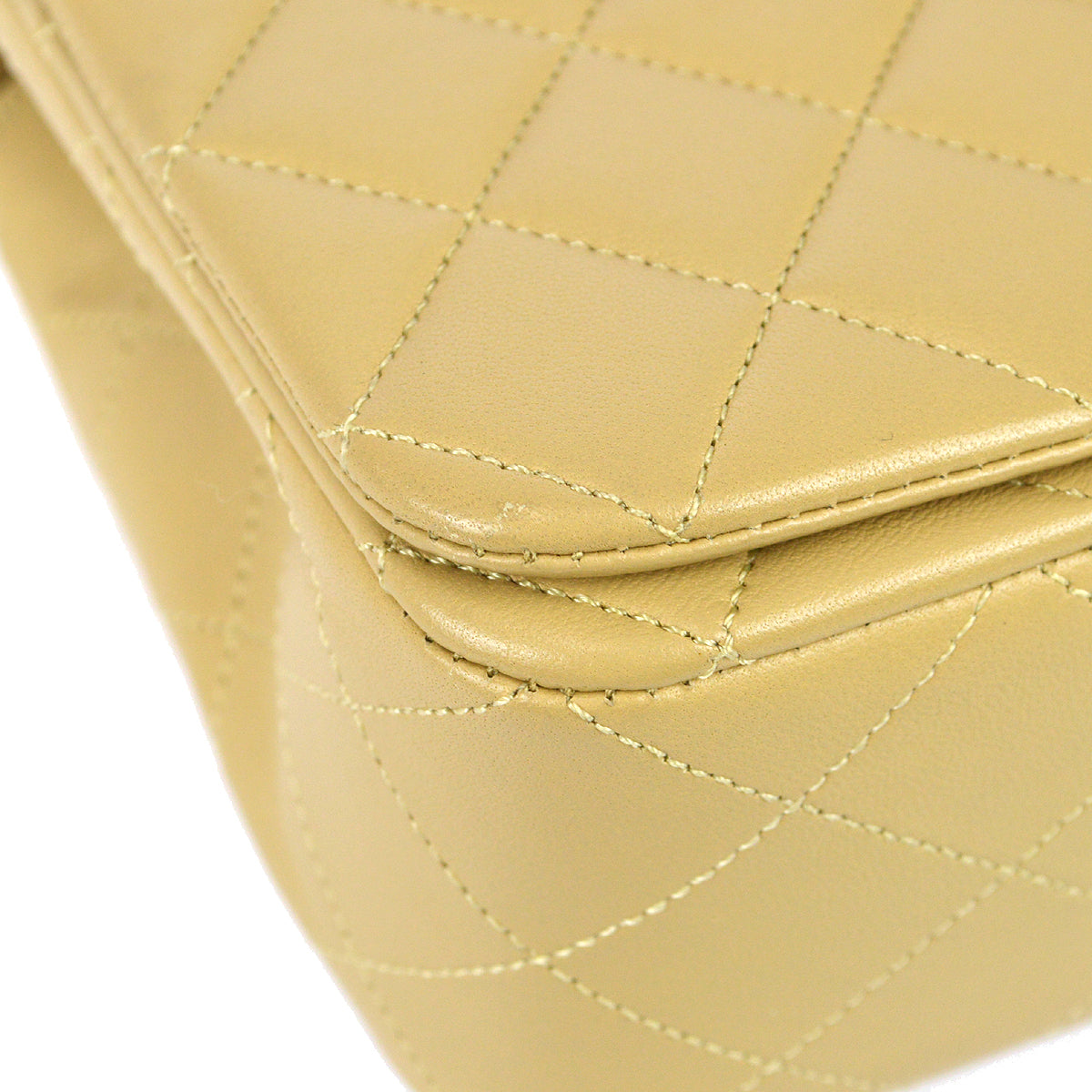 Chanel 1989-1991 Full Flap Chain Shoulder Bag Beige Lambskin