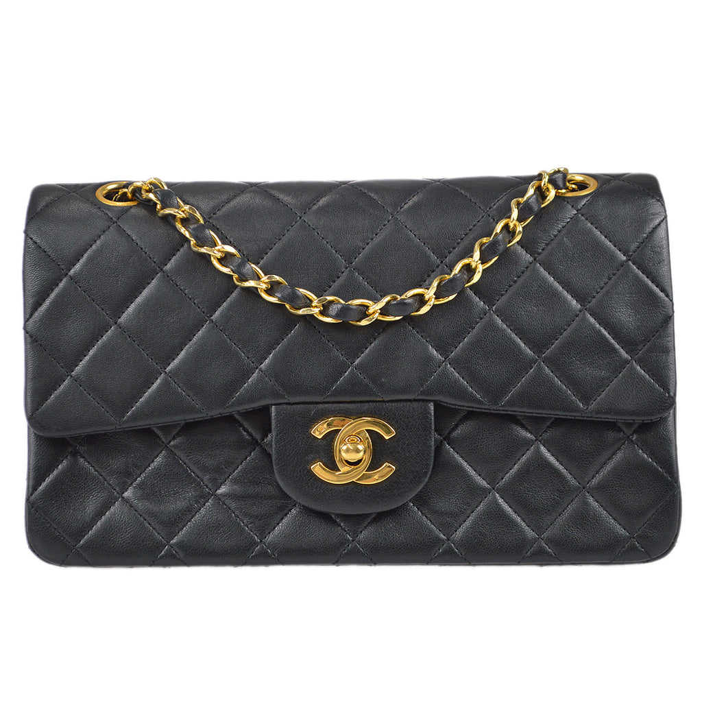 Chanel 1989-1991 Classic Double Flap Small Shoulder Bag Black Lambskin