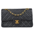 Chanel 1989-1991 Classic Double Flap Small Shoulder Bag Black Lambskin