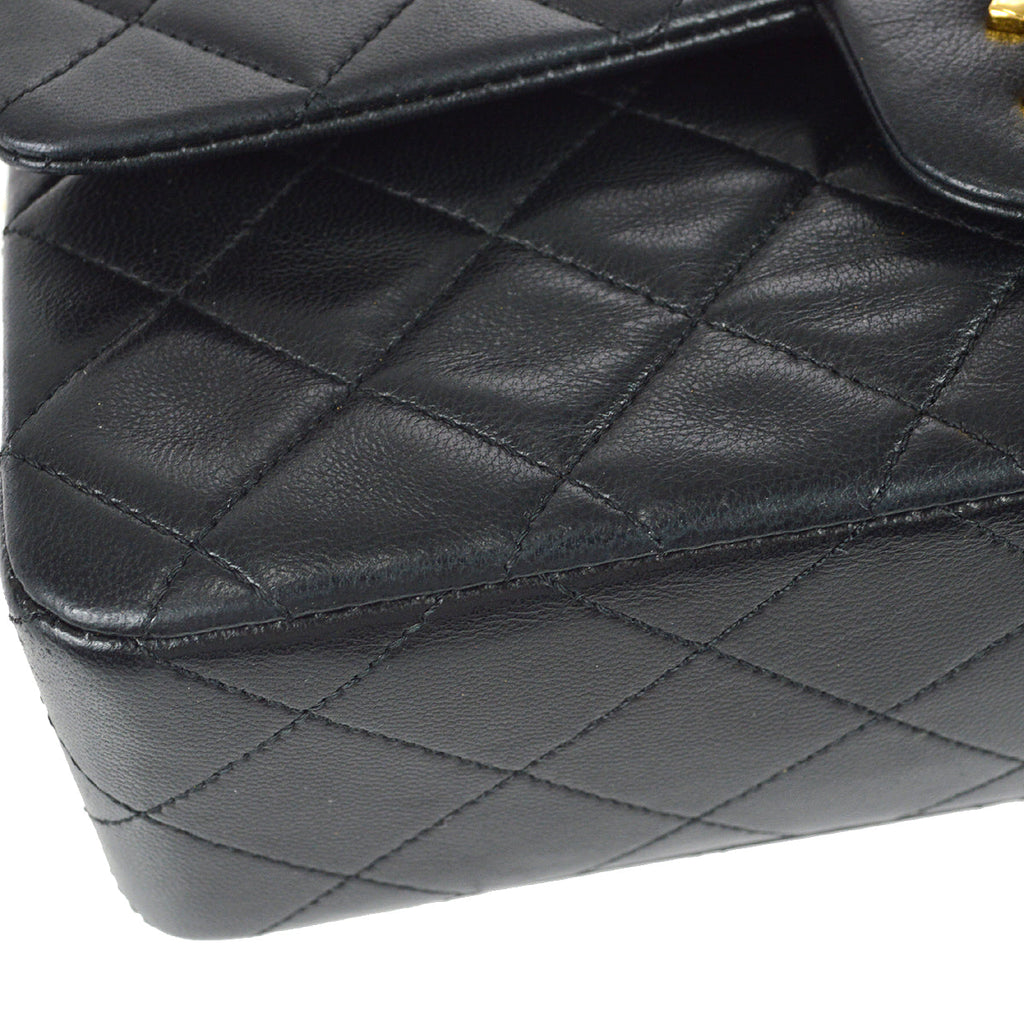 Chanel 1989-1991 Classic Double Flap Small Shoulder Bag Black Lambskin