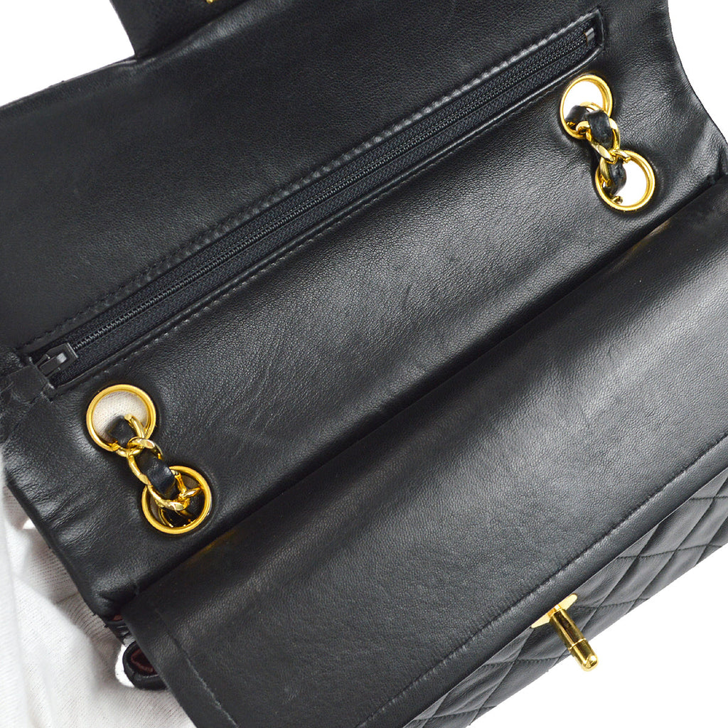 Chanel 1989-1991 Classic Double Flap Small Shoulder Bag Black Lambskin
