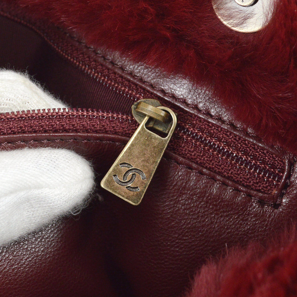 Chanel Chain Tote Bag Bordeaux Fur