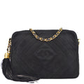 Chanel Chain Shoulder Bag Fringe Black Suede