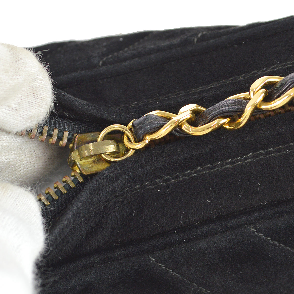 Chanel Chain Shoulder Bag Fringe Black Suede