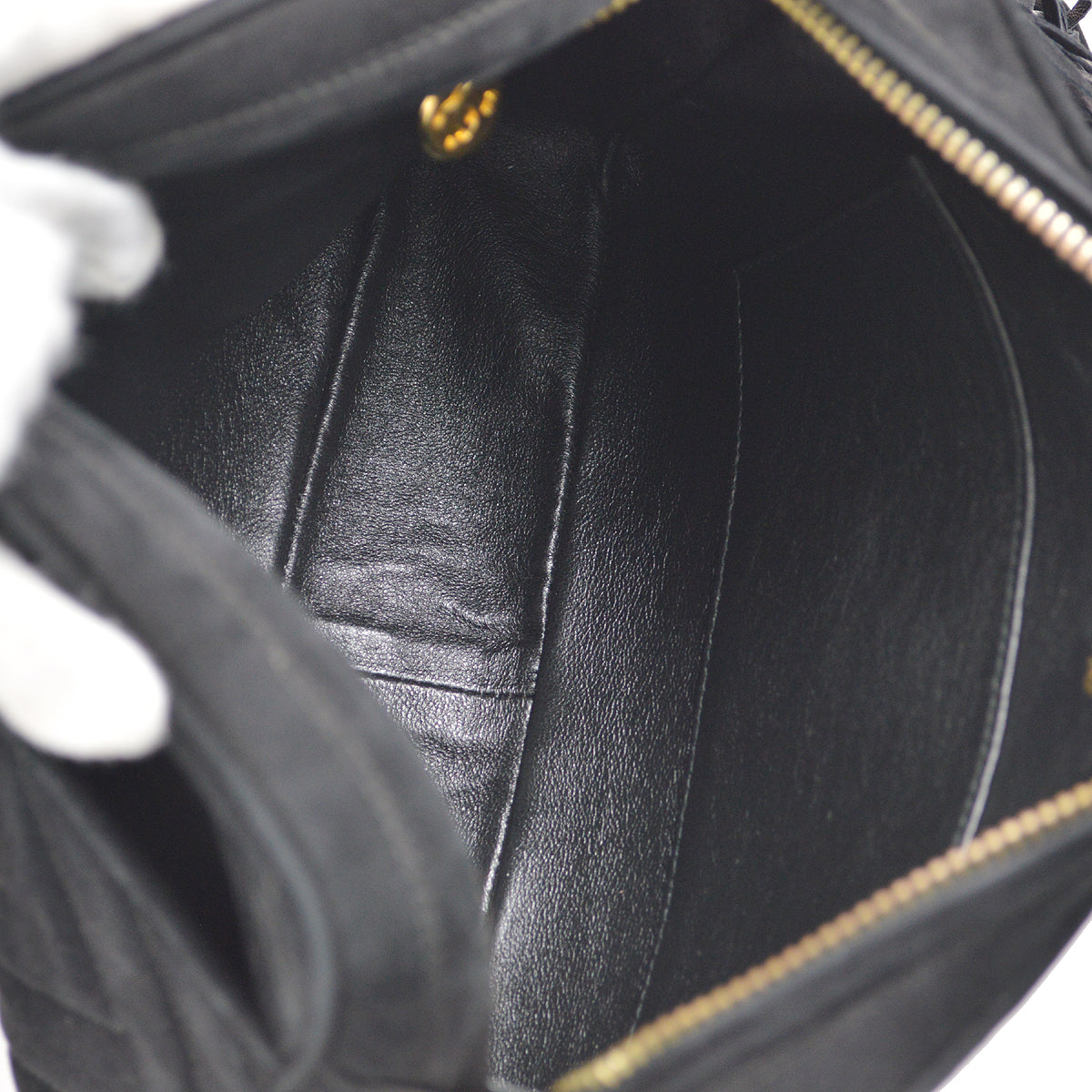 Chanel Chain Shoulder Bag Fringe Black Suede