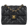 Chanel 2003-2004 Classic Flap Mini Square Chain Shoulder Bag Black Caviar