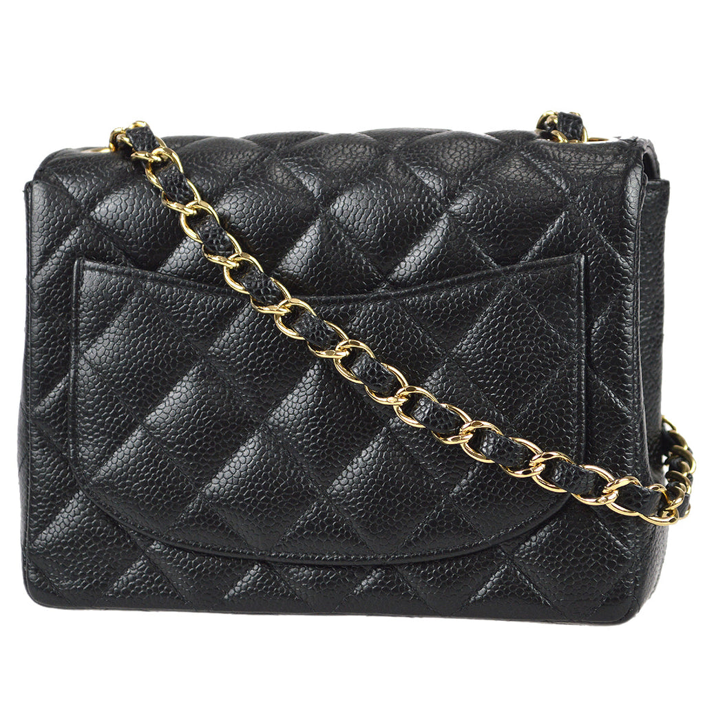 Chanel 2003-2004 Classic Flap Mini Square Chain Shoulder Bag Black Caviar