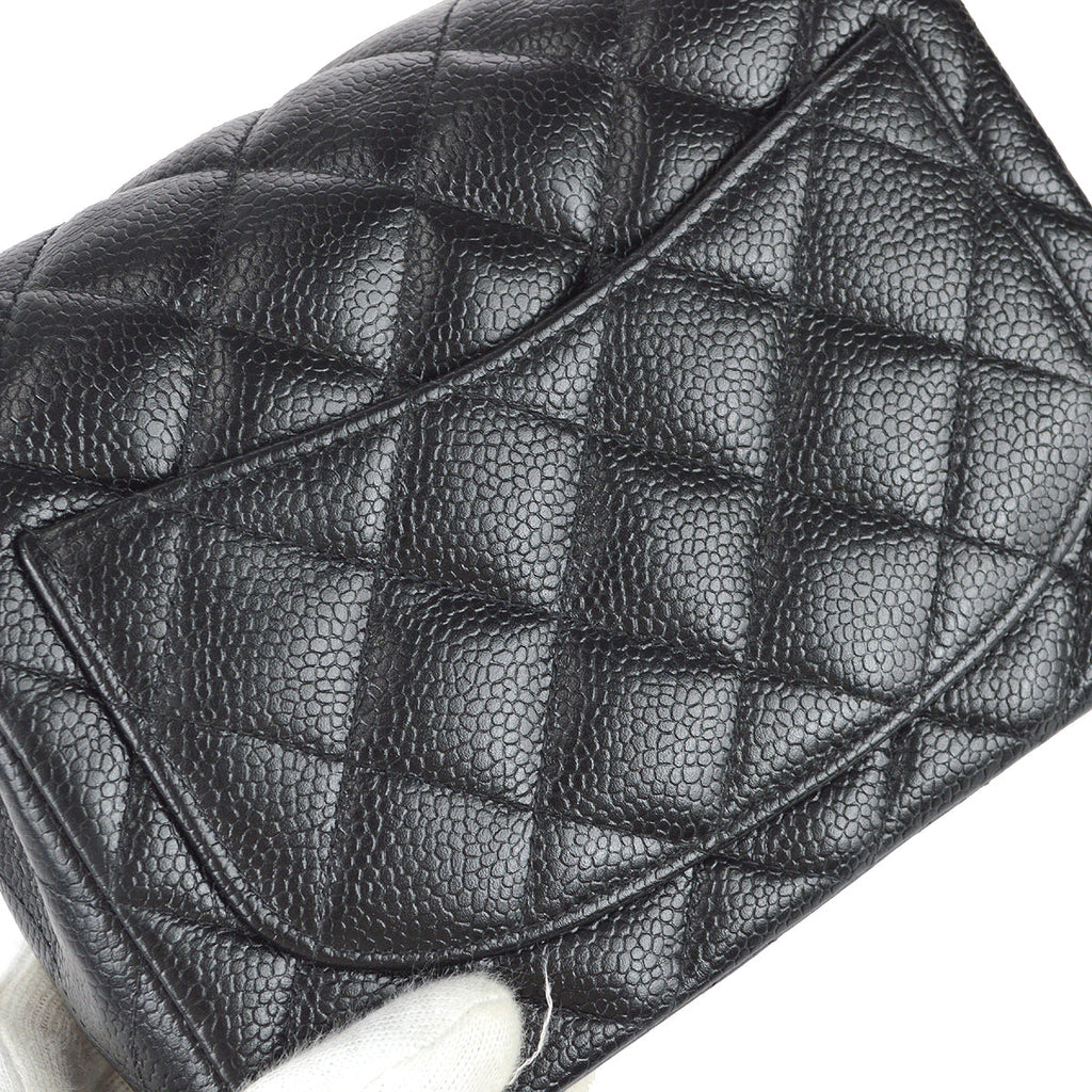 Chanel 2003-2004 Classic Flap Mini Square Chain Shoulder Bag Black Caviar