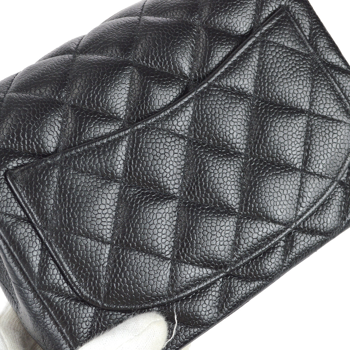 Chanel 2003-2004 Classic Flap Mini Square Chain Shoulder Bag Black Caviar