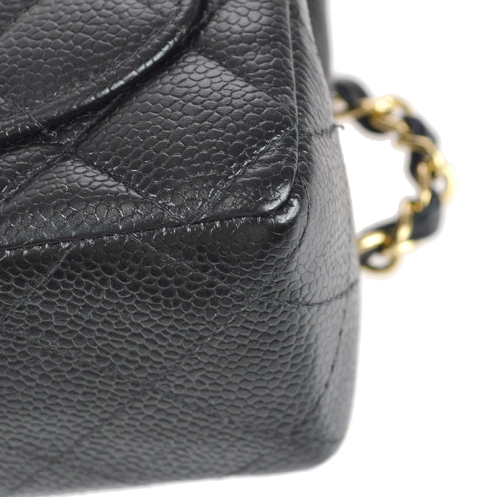 Chanel 2003-2004 Classic Flap Mini Square Chain Shoulder Bag Black Caviar