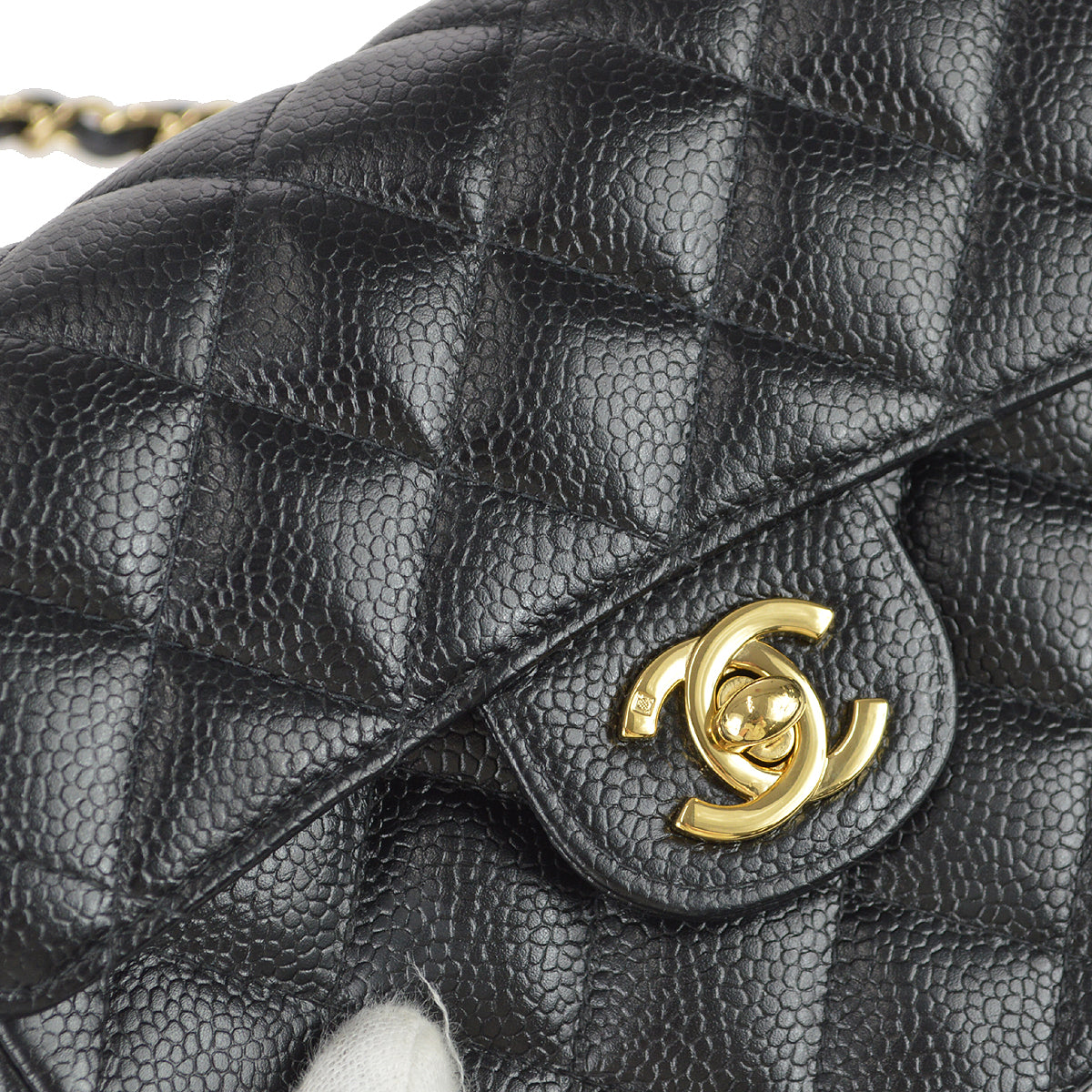 Chanel 2003-2004 Classic Flap Mini Square Chain Shoulder Bag Black Caviar