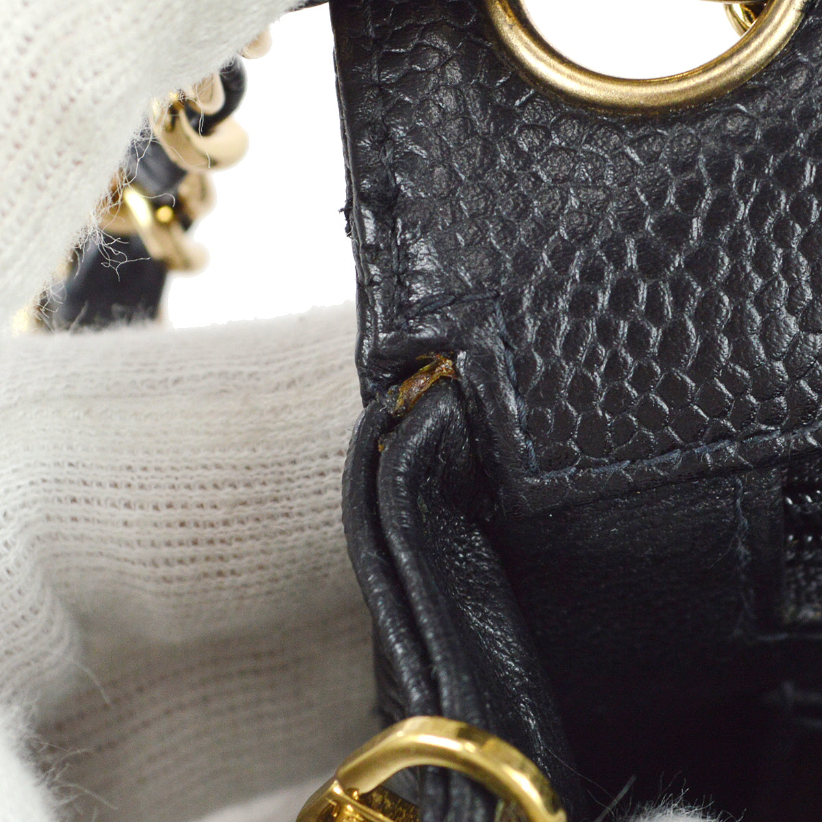Chanel 2003-2004 Classic Flap Mini Square Chain Shoulder Bag Black Caviar