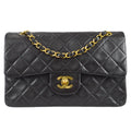 Chanel 1991-1994 Classic Double Flap Small Shoulder Bag Black Lambskin