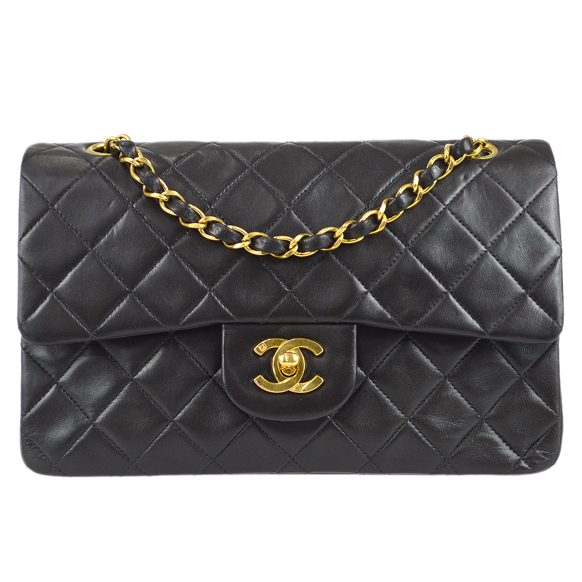 Chanel 1991-1994 Classic Double Flap Small Shoulder Bag Black Lambskin