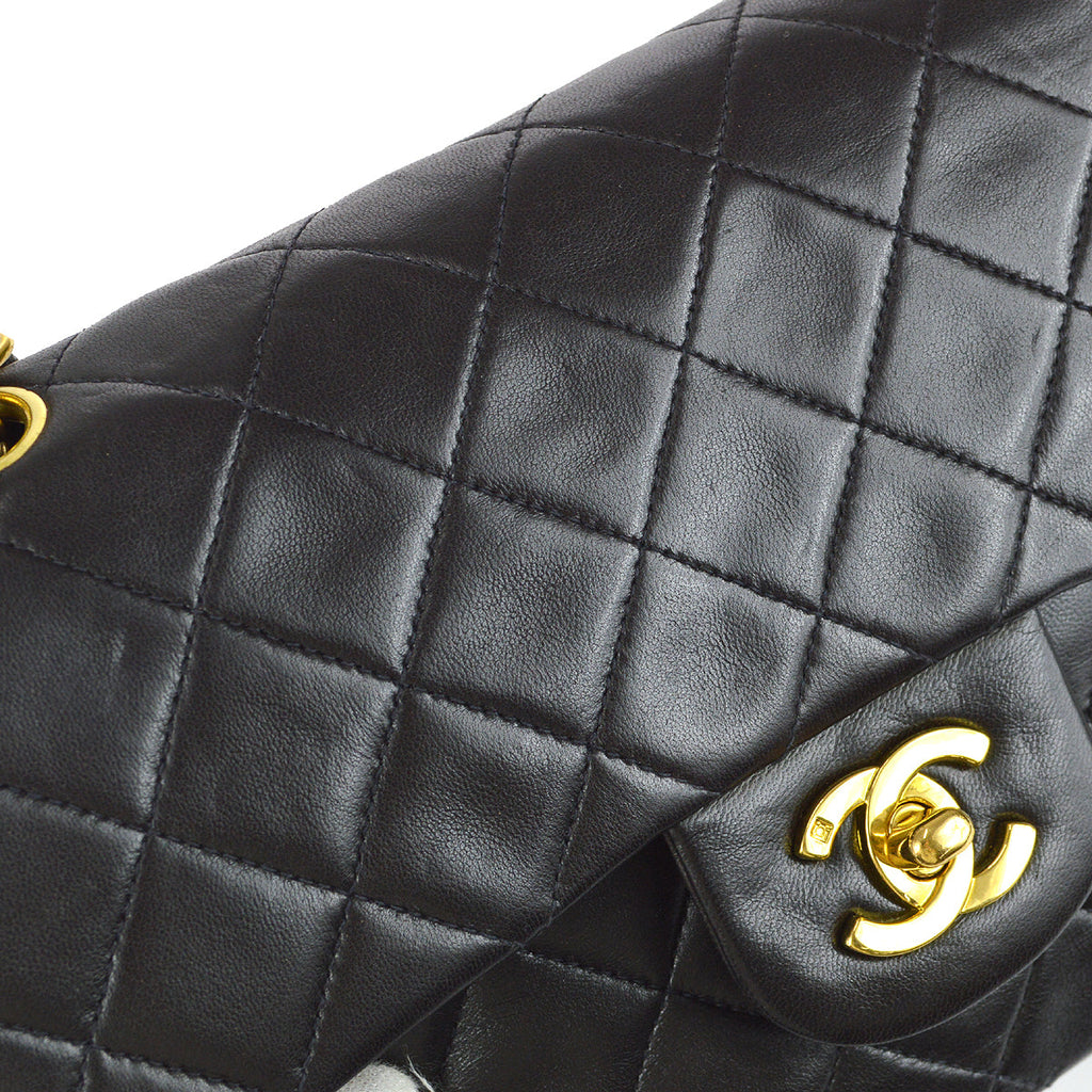 Chanel 1991-1994 Classic Double Flap Small Shoulder Bag Black Lambskin