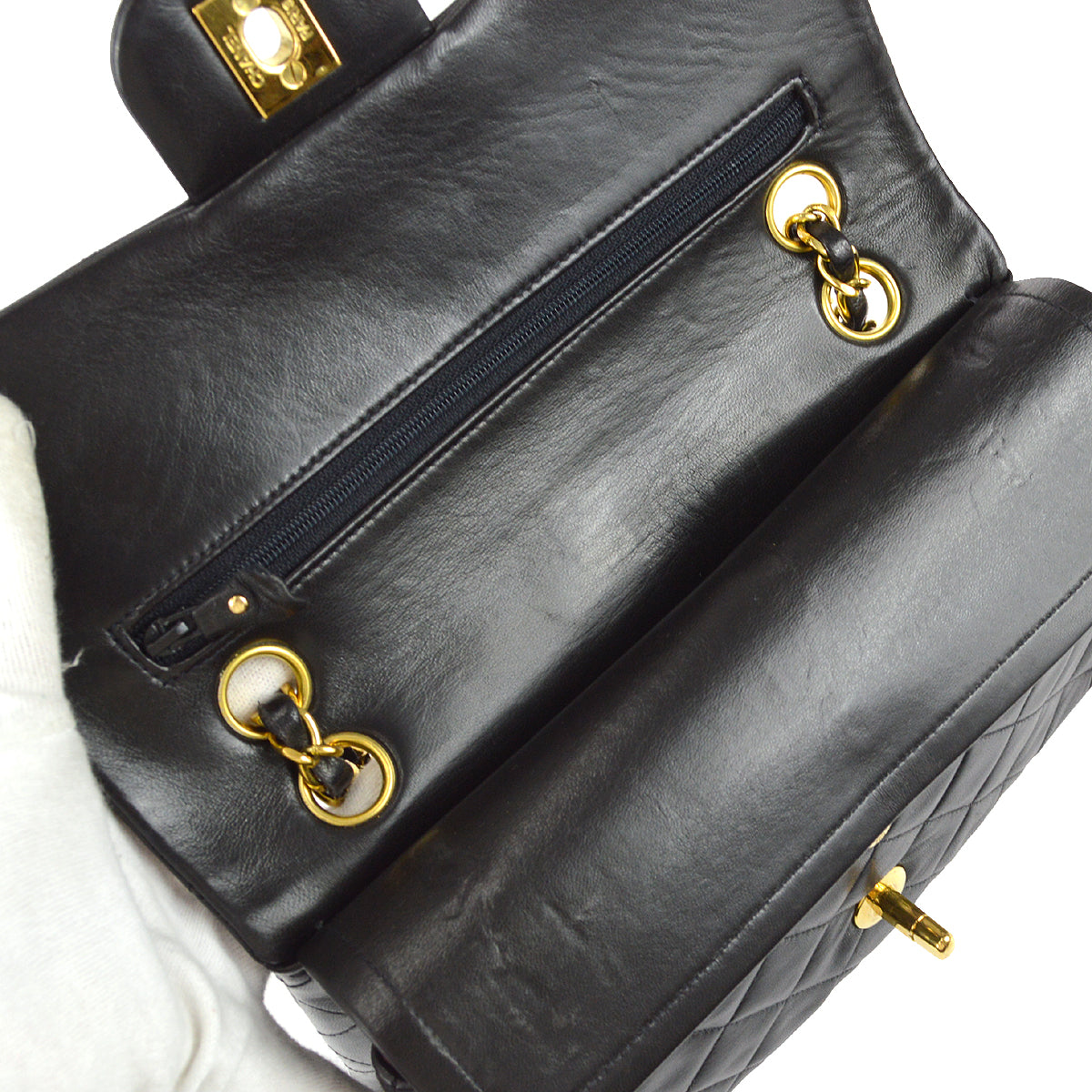 Chanel 1991-1994 Classic Double Flap Small Shoulder Bag Black Lambskin