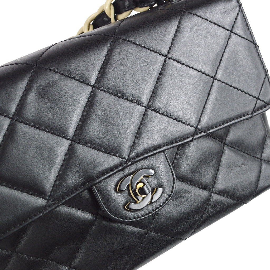 Chanel Classic Single Flap Chain Shoulder Bag Black Lambskin