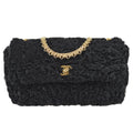 Chanel Straight Flap Chain Shoulder Bag Black Astrakhan Fur