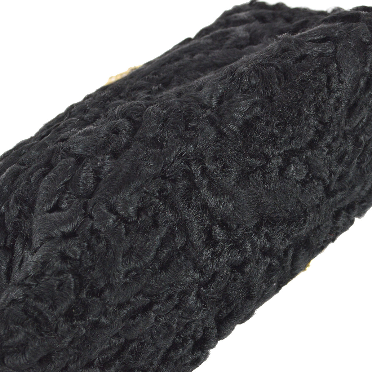 Chanel Straight Flap Chain Shoulder Bag Black Astrakhan Fur