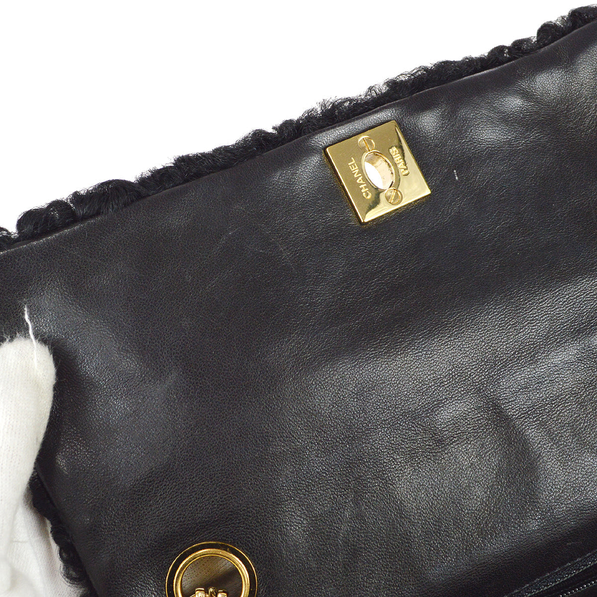 Chanel Straight Flap Chain Shoulder Bag Black Astrakhan Fur