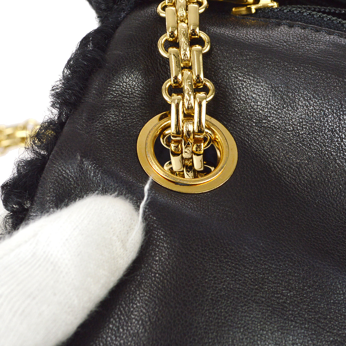 Chanel Straight Flap Chain Shoulder Bag Black Astrakhan Fur