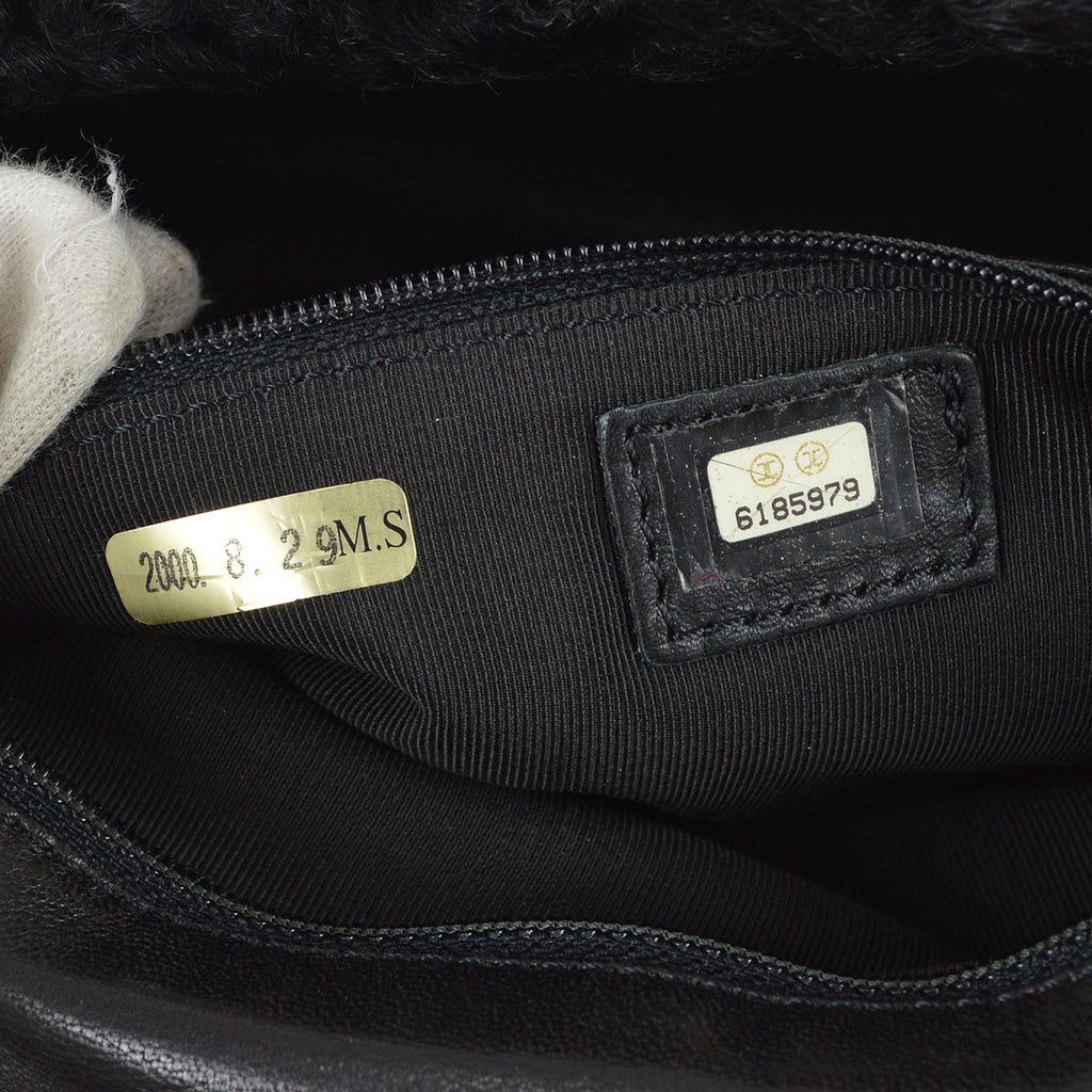 Chanel Straight Flap Chain Shoulder Bag Black Astrakhan Fur