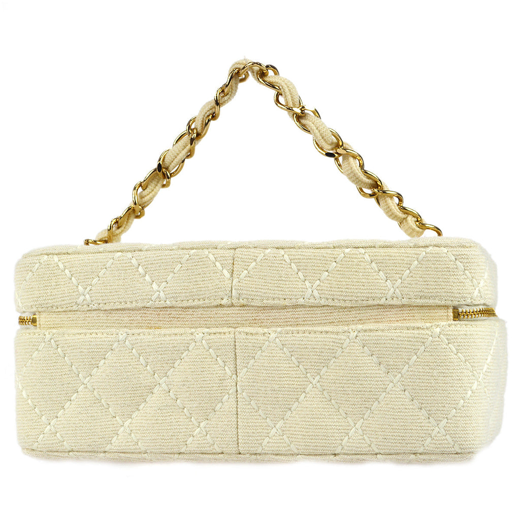 Chanel 2001-2003 Vanity Chain Handbag Ivory Canvas