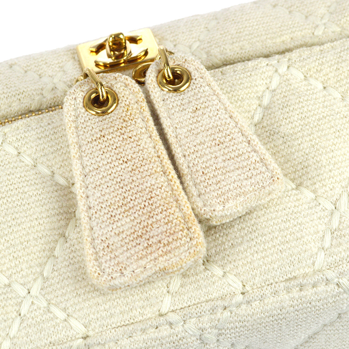 Chanel 2001-2003 Vanity Chain Handbag Ivory Canvas