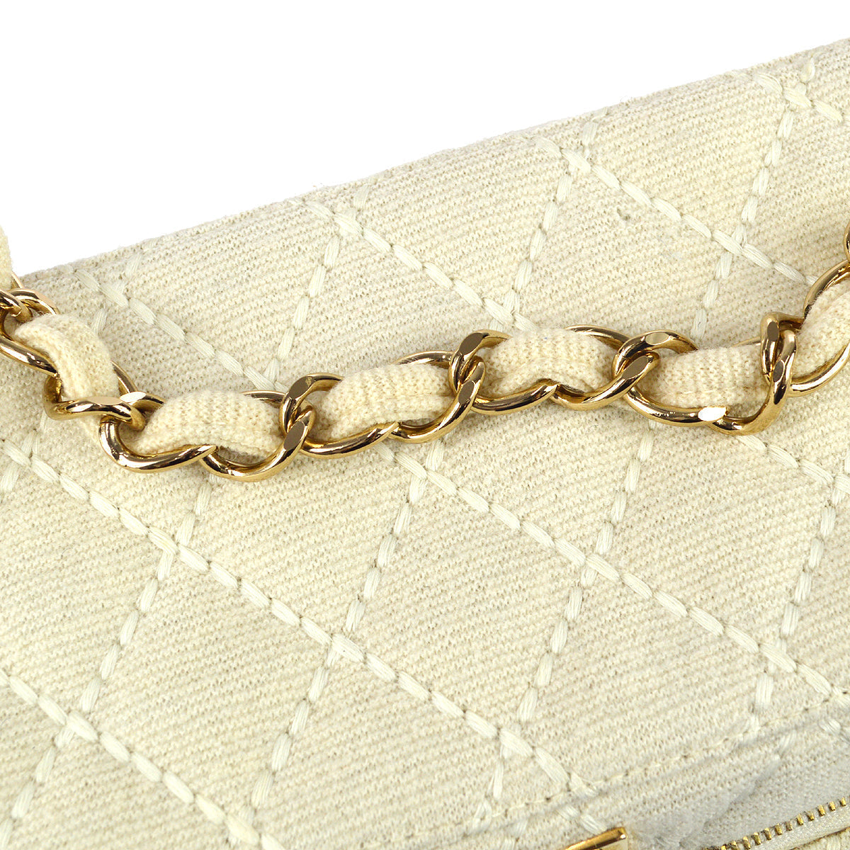 Chanel 2001-2003 Vanity Chain Handbag Ivory Canvas