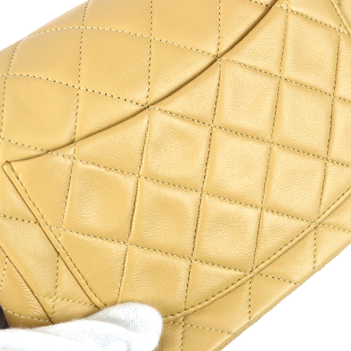 Chanel * Classic Flap Mini Square Chain Shoulder Bag Beige Lambskin