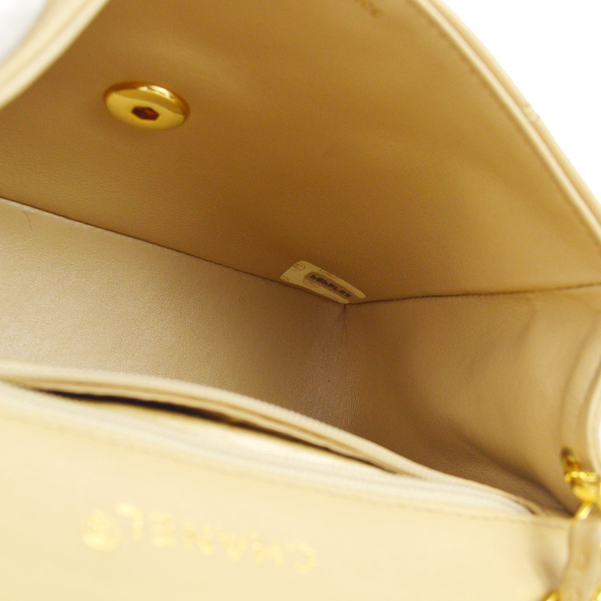 Chanel * Classic Flap Mini Square Chain Shoulder Bag Beige Lambskin