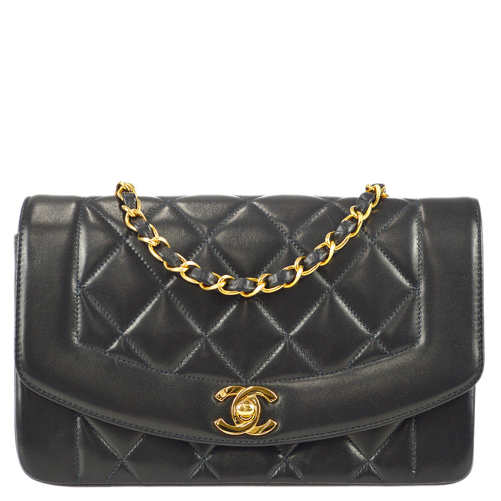 Chanel * 1994-1996 Small Diana Chain Shoulder Bag Black Lambskin