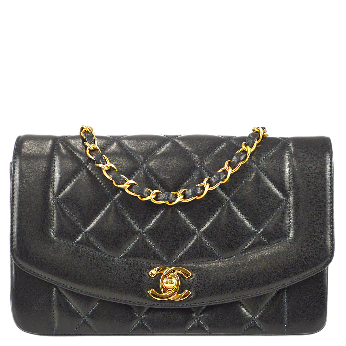 Chanel * 1994-1996 Small Diana Chain Shoulder Bag Black Lambskin