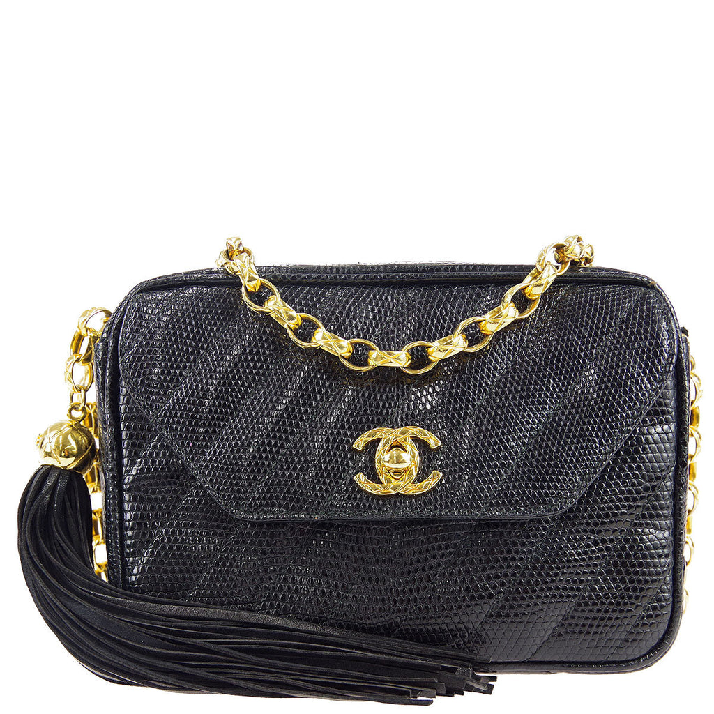 Chanel * 1991-1994 Pocket Camera Bag Mini Black Lizard