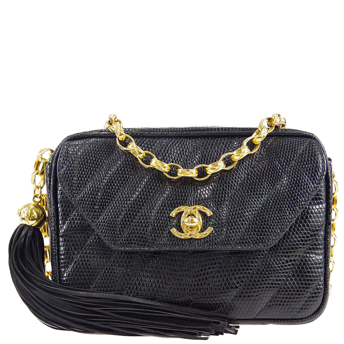Chanel * 1991-1994 Pocket Camera Bag Mini Black Lizard