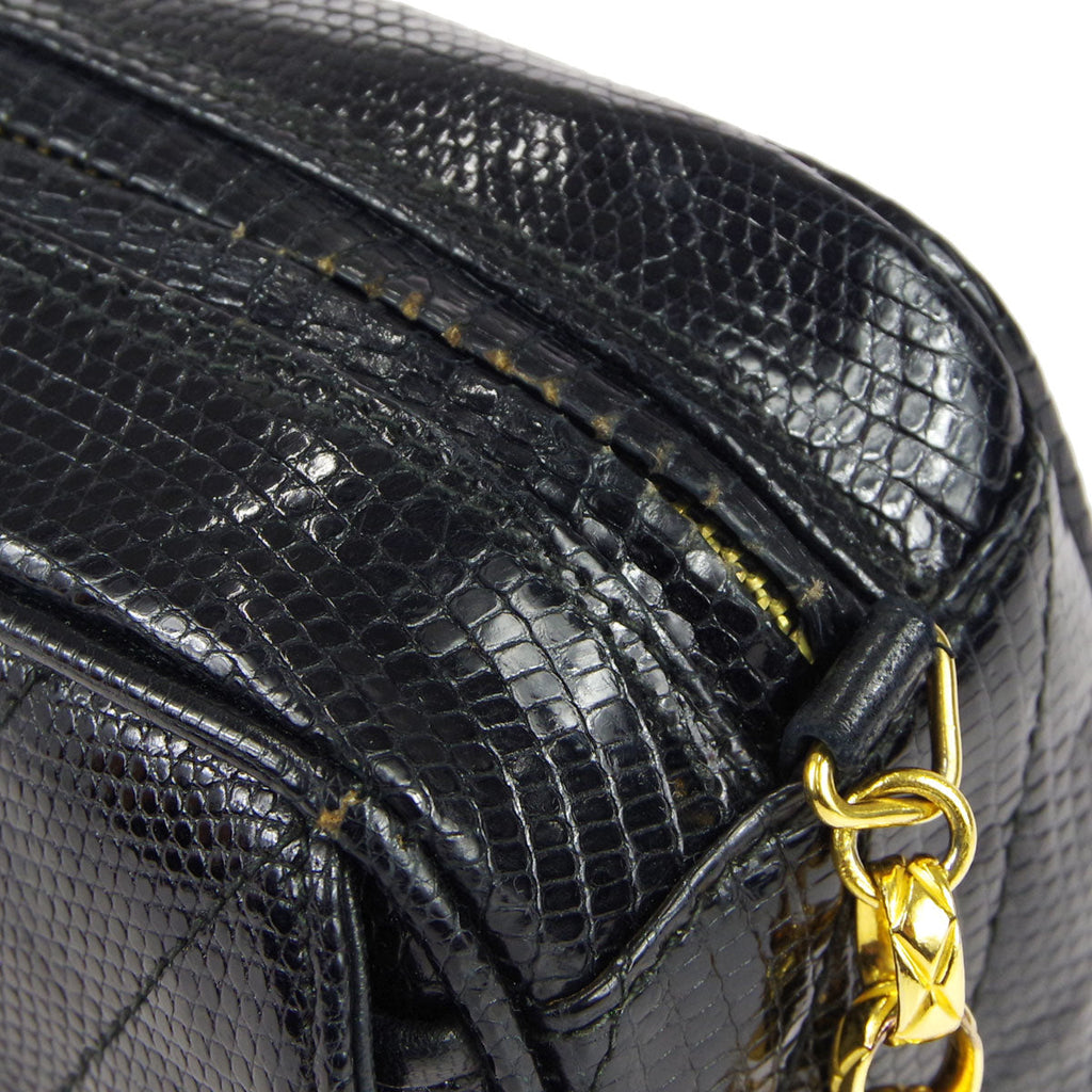 Chanel * 1991-1994 Pocket Camera Bag Mini Black Lizard