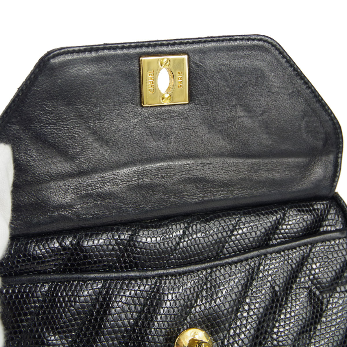 Chanel * 1991-1994 Pocket Camera Bag Mini Black Lizard