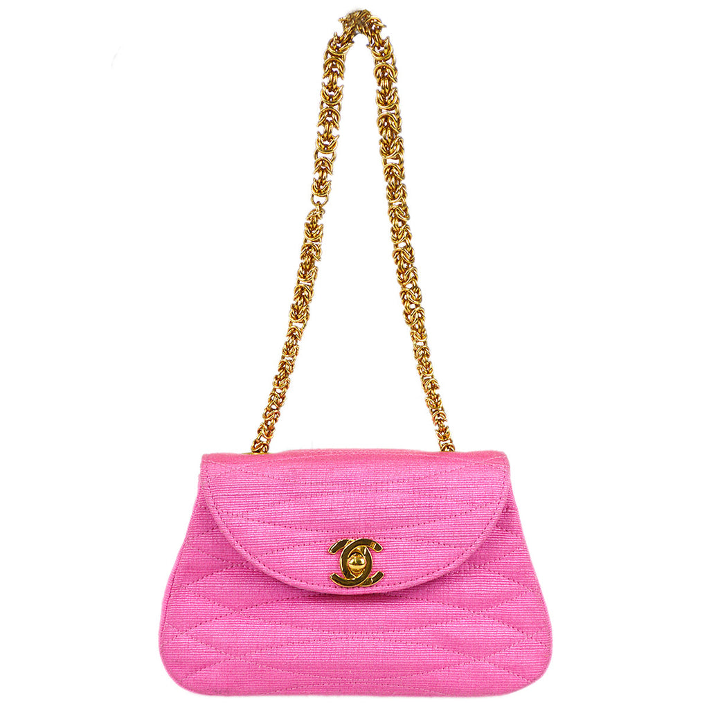 Chanel * 1991-1994 Diagonal Stitch Handbag Mini Pink Canvas